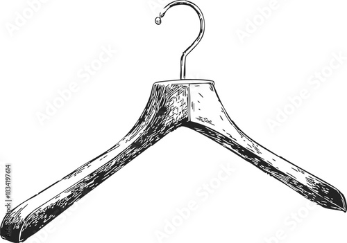 Wooden hanger sketch, hand drawn style with detailed texture. Vector illustration