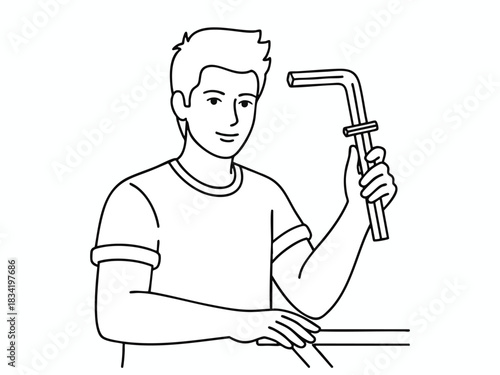 Man Fixing Pipe with Adjustable Wrench