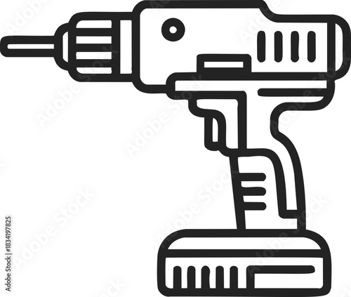 Cordless drill sketch hand drawn style, simple outline power tool illustration. Vector illustration