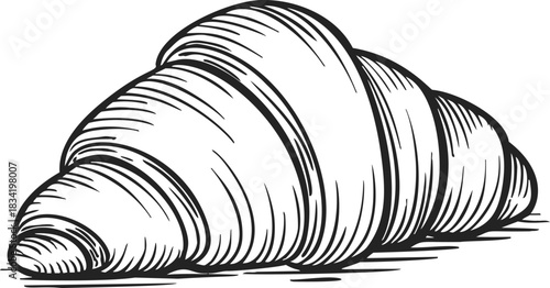 Croissant sketch hand drawn style with detailed pastry texture. Vector illustration
