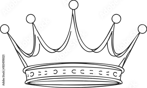 Crown sketch hand drawn line art with five points and round tips. Vector illustration