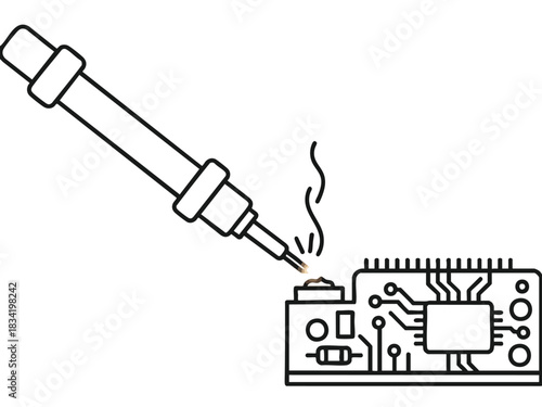 Soldering Iron on Electronic Circuit Board