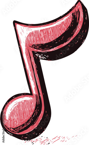Musical note sketch hand drawn style with bold shading and textured lines. Vector illustration