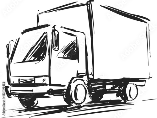 Truck sketch hand drawn style with bold lines and dynamic perspective. Vector illustration