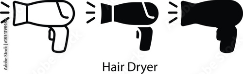 Electric Blow Dryer Hair Styling Tool Appliance Beauty Care Icon Vector Silhouette and Pictogram..eps