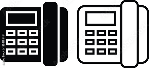  Landline telephone icon with keypad and receiver, office communication device vector for contact, hotline, support and business use with transparent background