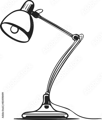 Desk lamp sketch hand drawn adjustable arm classic office light. Vector illustration