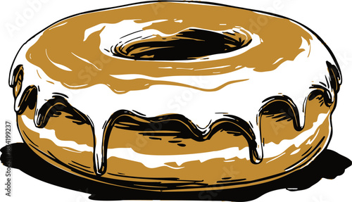 Glazed donut sketch hand drawn with dripping icing and bold outlines. Vector illustration