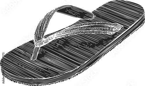 Flip flop sandal sketch hand drawn with textured lines. Vector illustration