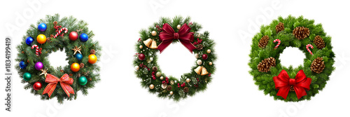 Festive christmas wreaths transparent background seasonal decorations holiday spirit indoor view