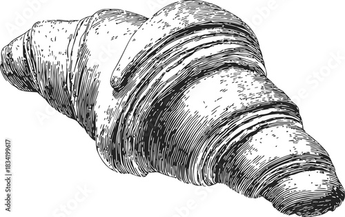 Croissant sketch hand drawn detailed bakery pastry with textured lines. Vector illustration
