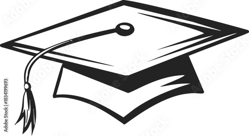 Graduation cap sketch, hand drawn vector with tassel and simple black lines. Vector illustration