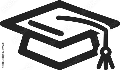 Graduation cap sketch hand drawn icon with tassel in simple black outline. Vector illustration