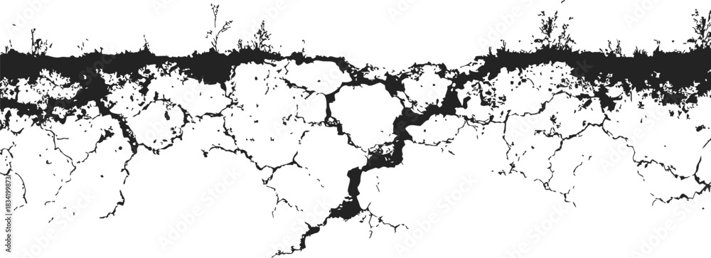 Fototapeta premium Cracked ground sketch, hand drawn fissured earth with rough soil texture. Vector illustration