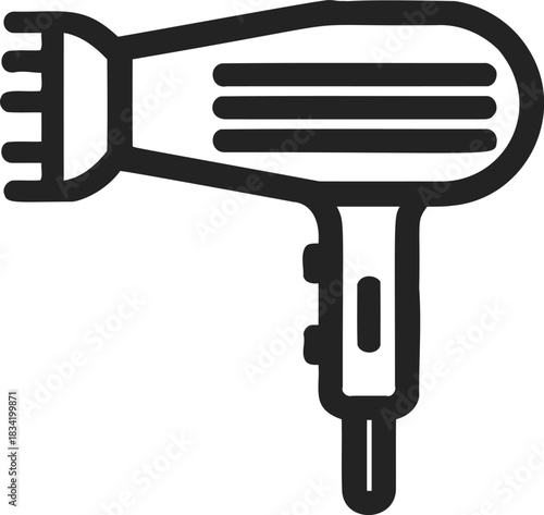 Hair dryer sketch hand drawn icon with diffuser attachment. Vector illustration