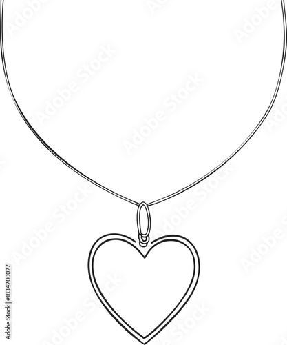 Heart pendant necklace sketch, hand drawn minimalist jewelry outline. Vector illustration