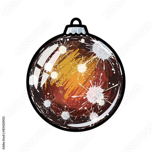 Elegant glass bauble with frosty patterns in warm colors  