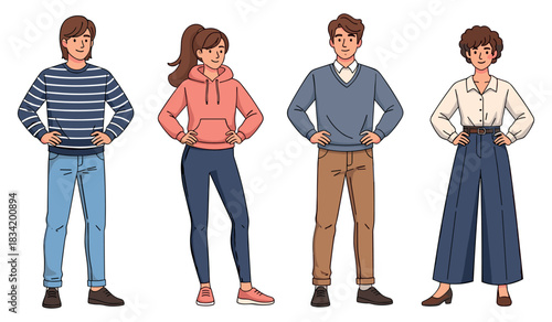 Group of diverse young adults in casual outfits standing confidently
