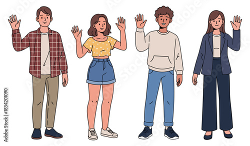 Diverse group of young adults waving