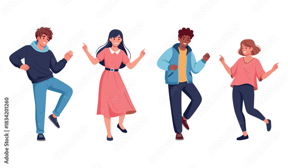 Obraz premium Young people dancing cheerfully – group of diverse friends enjoying music