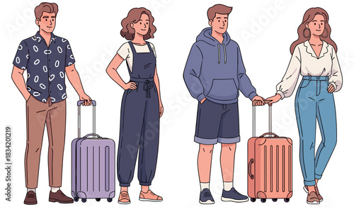Diverse young adults with luggage ready for travel adventure