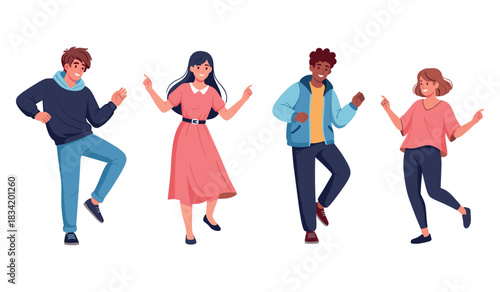 Young people dancing cheerfully – group of diverse friends enjoying music