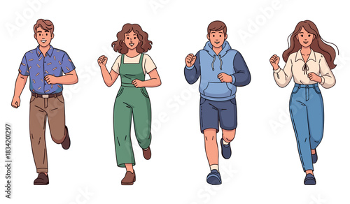 Diverse group of teenagers jogging together