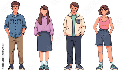 Group of four young adults in casual clothing