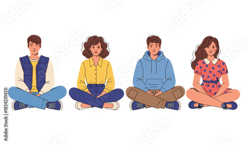 Diverse group of young adults sitting cross-legged