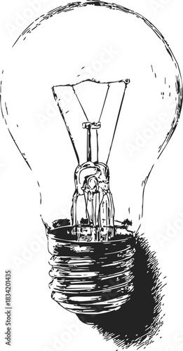 Light bulb sketch hand drawn style with detailed filament and screw base. Vector illustration