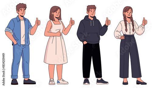 Group of diverse young adults giving thumbs up gesture