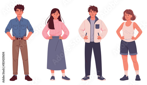 Diverse young adults standing confidently in casual outfits
