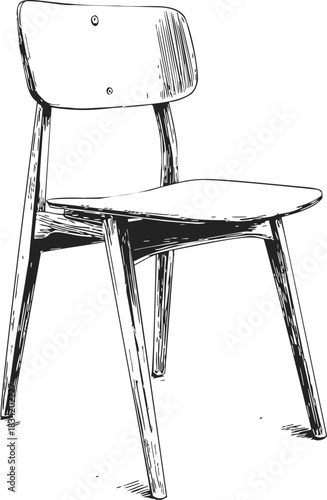 Wooden chair sketch, hand drawn mid-century style with simple clean lines. Vector illustration