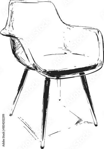 Chair sketch hand drawn modern mid-century style with armrests and angled legs. Vector illustration
