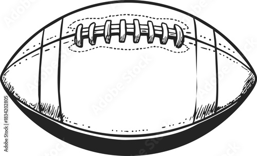 American football ball sketch hand drawn with detailed laces and stitching. Vector illustration