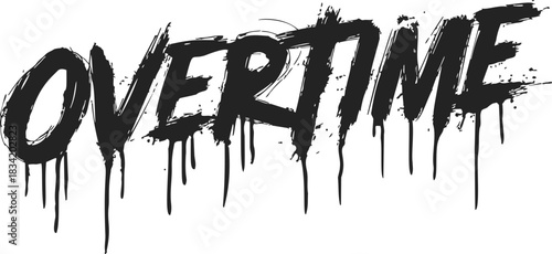 Overtime graffiti style text sketch, hand drawn dripping paint effect. Vector illustration
