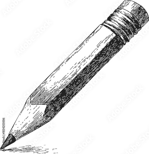 Pencil sketch hand drawn illustration of a sharpened pencil with eraser. Vector illustration