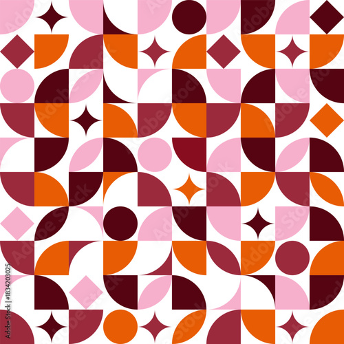 Vibrant geometric pattern with bold shapes and retro colors for modern design projects