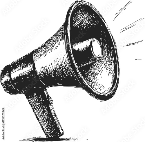 Megaphone sketch hand drawn style with sound lines. Vector illustration
