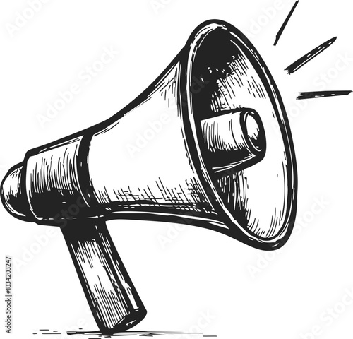 Megaphone sketch hand drawn style with sound lines. Vector illustration