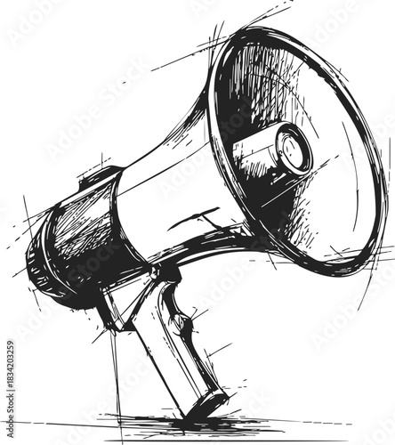 Megaphone sketch hand drawn style detailed loudspeaker illustration. Vector illustration