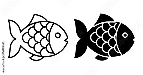 Icon for Chinese New Year, Fish vector, outline and silhouette versions