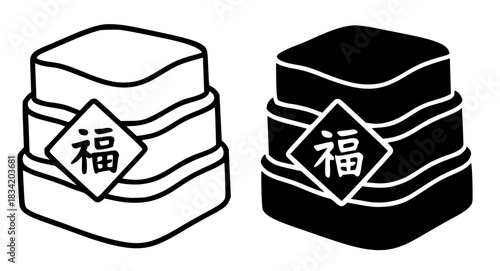 Icon for Chinese New Year, nian gao vector, outline and silhouette versions