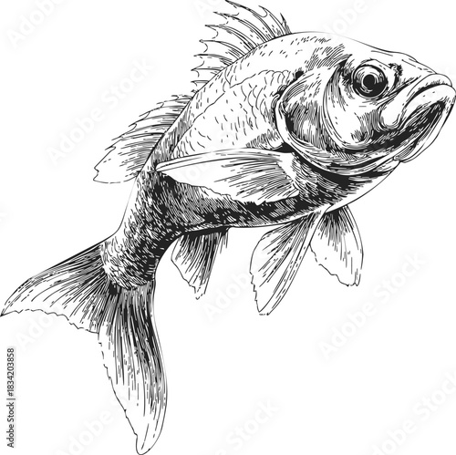 Fish sketch hand drawn detailed aquatic animal with fins and scales. Vector illustration