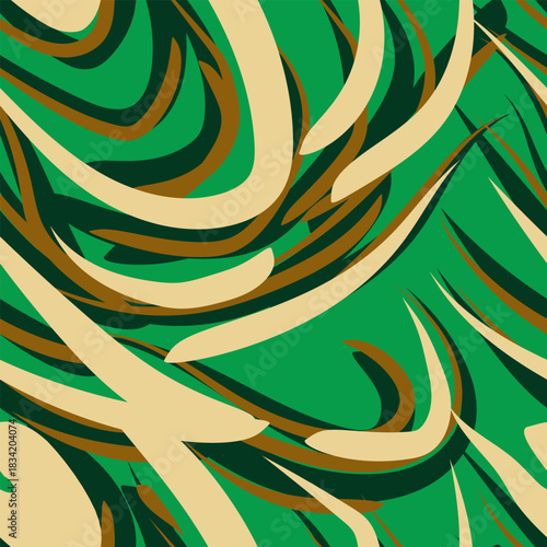 A seamless pattern with abstract flowing green and yellow lines. This vector illustration in green and yellow tones is perfect for your abstract designs.