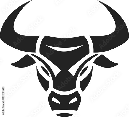 Bull head stylized sketch, hand drawn vector, bold geometric black silhouette. Vector illustration