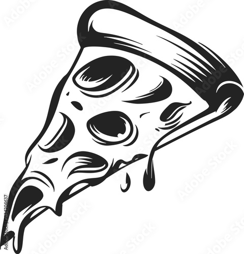 Pizza slice sketch hand drawn with melting cheese and pepperoni. Vector illustration