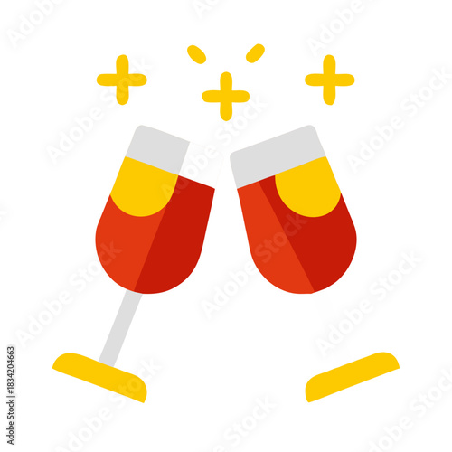 Two glasses of champagne clinking together with celebratory sparks