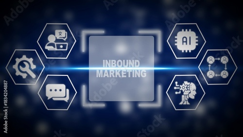 Inbound marketing concept with icons for A I machine learning and customer engagement marketing strategy