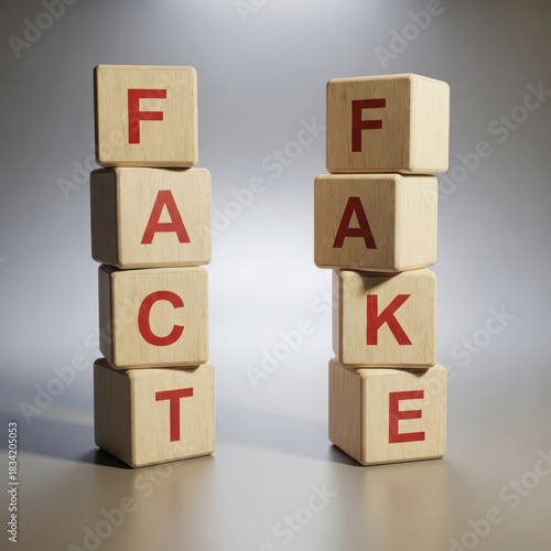 Wallpaper Mural Wooden blocks spell out fact and fake side by side Torontodigital.ca